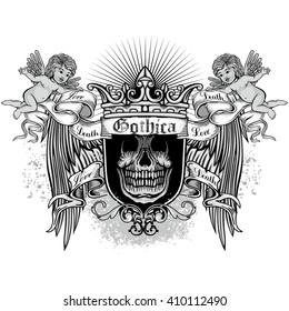 Gothic coat of arms with skull, grunge.vintage design t-shirts