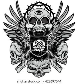 Gothic coat of arms with skull, grunge.vintage design t-shirts

