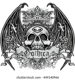 Gothic coat of arms with skull, grunge.vintage design t-shirts
