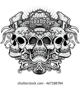 Gothic coat of arms with skull, grunge.vintage design t-shirts