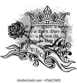 Gothic coat of arms with skull, grunge.vintage design t-shirts