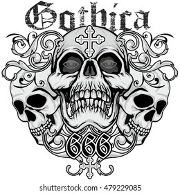 Gothic coat of arms with skull, grunge.vintage design t-shirts