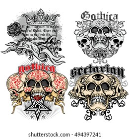 Set Gothic Sign Skull Grunge Vintage Stock Vector (Royalty Free) 1268834893