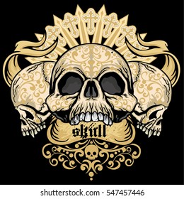 Gothic coat of arms with skull, grunge.vintage design t shirts