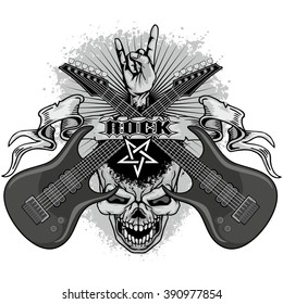 Gothic coat of arms with skull and guitar, grunge.vintage design t-shirts
