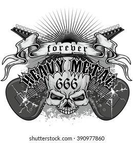 Gothic coat of arms with skull and guitar, grunge.vintage design t-shirts
