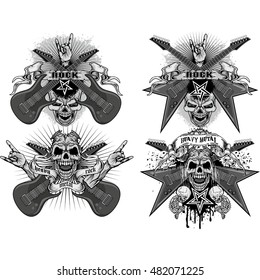 Gothic coat of arms with skull with guitars, grunge.vintage design t-shirts