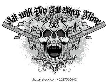 Gothic coat of arms with skull and guns, grunge vintage design t shirts
