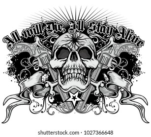Gothic coat of arms with skull and guns, grunge vintage design t shirts
