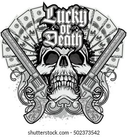 Gothic coat of arms with skull and guns, grunge.vintage design t-shirts