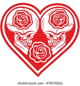 Gothic coat of arms with skull and heart and roses a, grunge.vintage design t-shirts