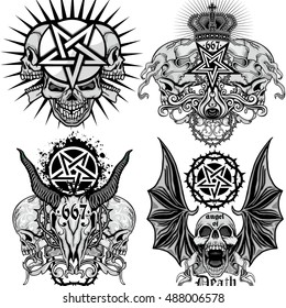 Gothic coat of arms with skull and pentagram, grunge.vintage design t-shirts