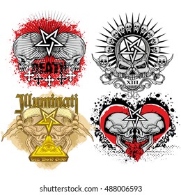 Gothic coat of arms with skull and pentagram, grunge.vintage design t-shirts