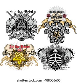 Gothic coat of arms with skull and pentagram, grunge.vintage design t-shirts