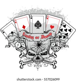 Gothic coat of arms with skull and playing card, grunge vintage design t shirts
