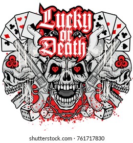 Gothic coat of arms with skull and playing card, grunge vintage design t shirts