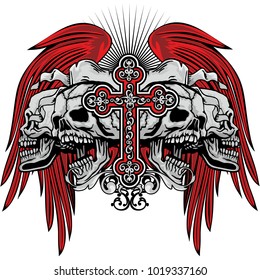 Gothic coat of arms with skull and red wings, grunge vintage design t shirts