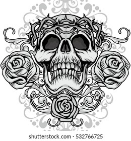 Gothic coat of arms with skull and roses, grunge.vintage design t-shirts