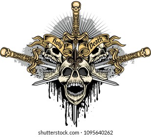 Gothic coat of arms with skull and sword, grunge vintage design t shirts