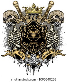 Gothic coat of arms with skull and sword, grunge vintage design t shirts