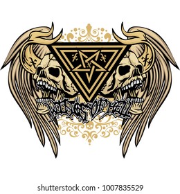 Gothic coat of arms with skull and wings, grunge vintage design t shirts