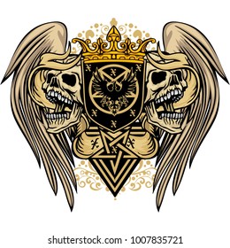 Gothic coat of arms with skull and wings, grunge vintage design t shirts