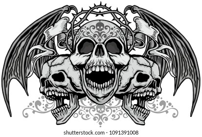 Gothic coat of arms with skull and wings, grunge vintage design t shirts