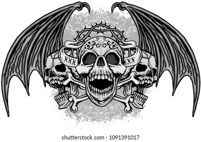 Gothic coat of arms with skull and wings, grunge vintage design t shirts