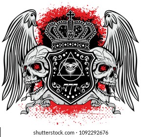 Gothic coat of arms with skull and wings, grunge vintage design t shirts
