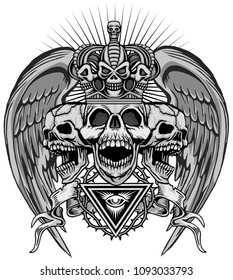 Gothic coat of arms with skull and wings, grunge vintage design t shirts