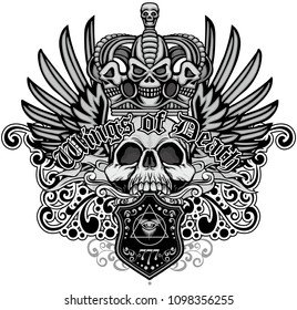 Gothic coat of arms with skull and wings, grunge vintage design t shirts
