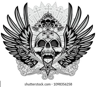 Gothic coat of arms with skull and wings, grunge vintage design t shirts
