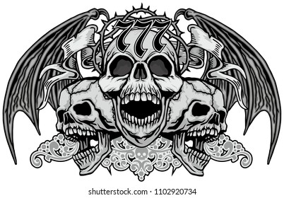 Gothic coat of arms with skull and wings, grunge vintage design t shirts