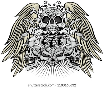 Gothic coat of arms with skull and wings, grunge vintage design t shirts