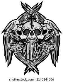 Gothic coat of arms with skull and wings, grunge vintage design t shirts