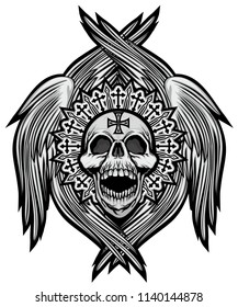 Gothic coat of arms with skull and wings, grunge vintage design t shirts