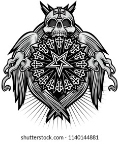 Gothic coat of arms with skull and wings, grunge vintage design t shirts