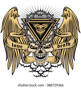 Gothic coat of arms with skull and wings, grunge.vintage design t-shirts