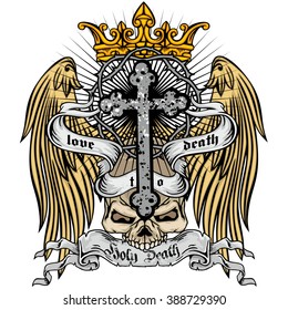 Gothic coat of arms with skull and wings, grunge.vintage design t-shirts