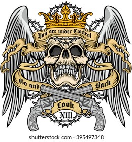 Gothic coat of arms with skull with wings, grunge.vintage design t-shirts