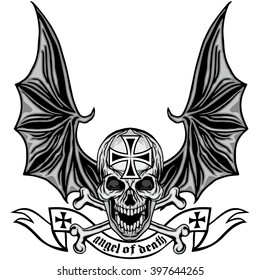 Gothic coat of arms with skull and with wings, grunge.vintage design t-shirts
