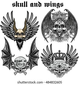 Gothic coat of arms with skull and wings,, grunge.vintage design t-shirts