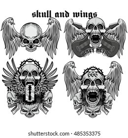 Gothic coat of arms with skull and wings, grunge.vintage design t-shirts