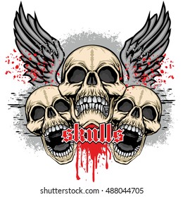 Gothic coat of arms with skull and wings, grunge.vintage design t-shirts