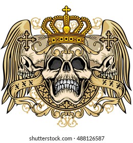 Gothic coat of arms with skull and wings, grunge.vintage design t-shirts