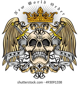 Gothic coat of arms with skull and wings, grunge.vintage design t-shirts