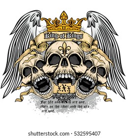 Gothic coat of arms with skull and wings, grunge.vintage design t-shirts