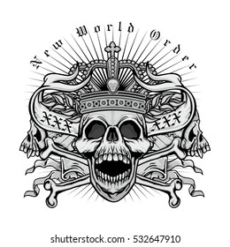 Gothic coat of arms with skull and wings, grunge.vintage design t-shirts