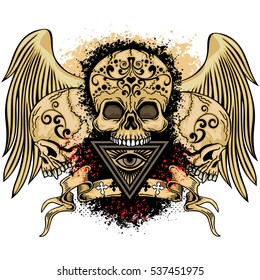 Gothic coat of arms with skull and wings, grunge.vintage design t-shirts