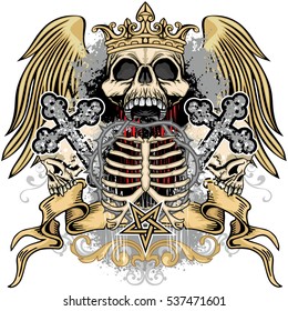 Gothic coat of arms with skull and wings, grunge.vintage design t-shirts